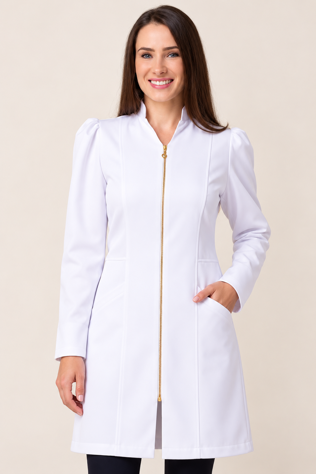 Jaleco Eloá branco com zíper frontal